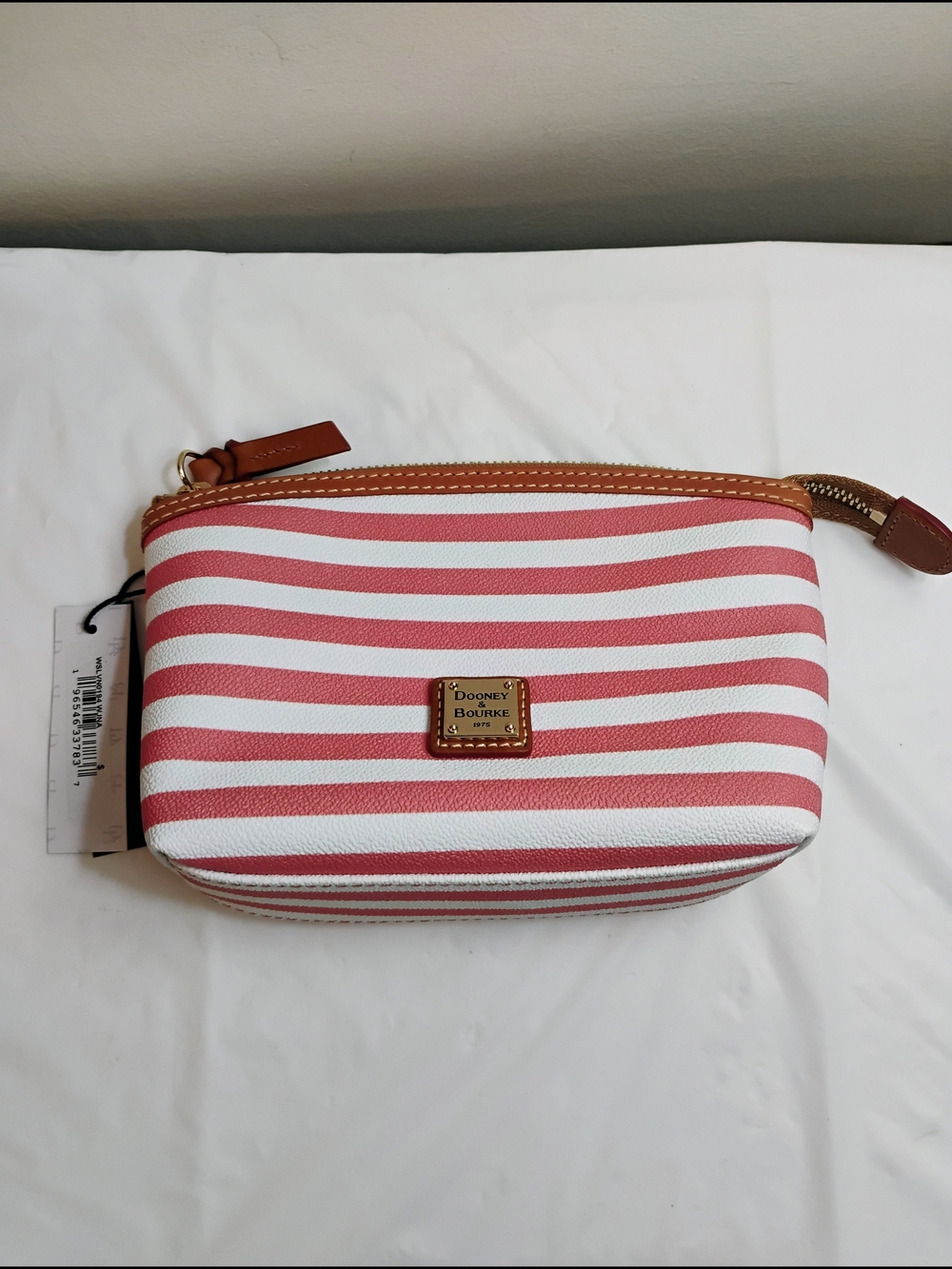 Dooney & Bourke Coral and White Striped Cosmetic Pouch